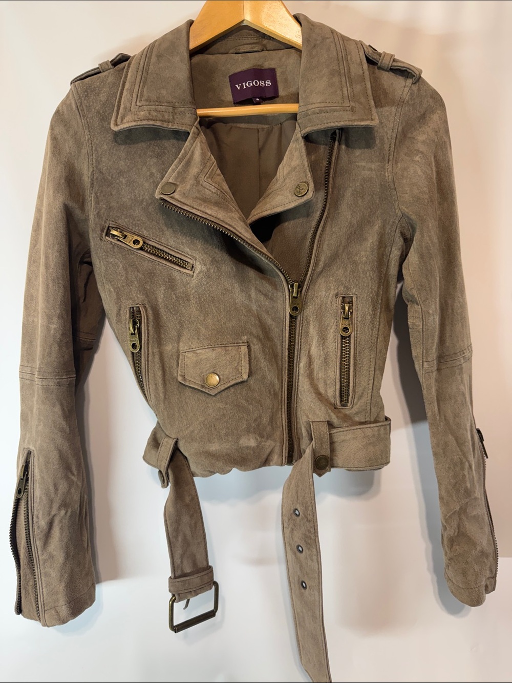 Vigoss Genuine Suede Leather Biker Moto Jacket